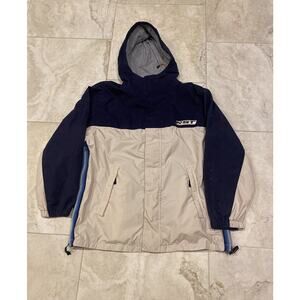 Vintage 90s Nautica Sport Tech Hooded Jacket Tan Blue Mens XL Lined Coat Nylon